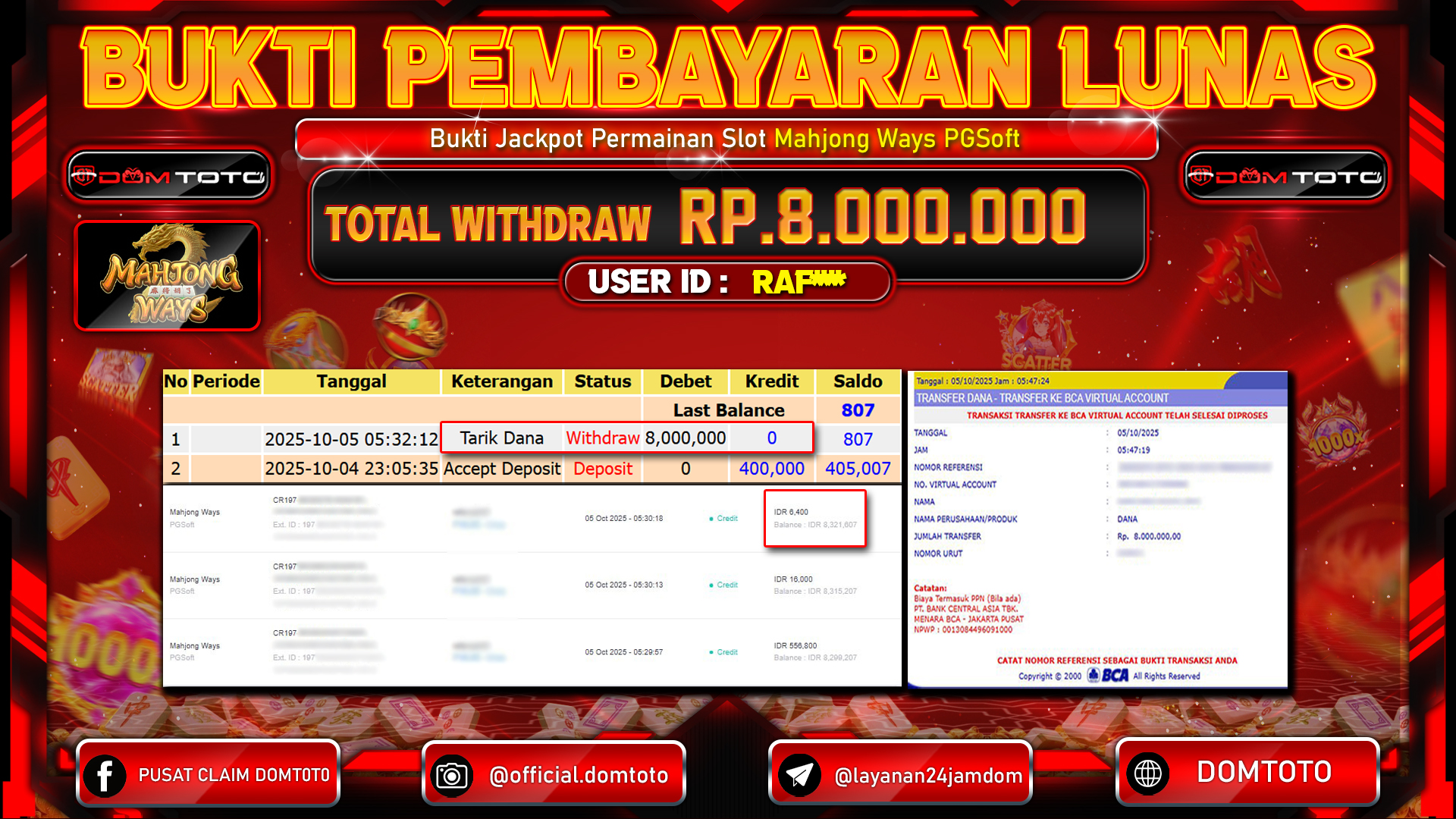 JACKPOT Slot Mahjong Ways PGSoft 05 OKTOBER 2025